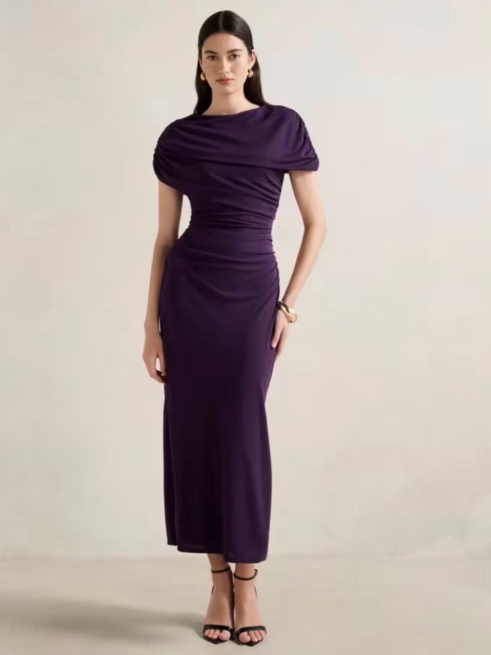Ever New Elegant Purple Ruched Maxi Dress